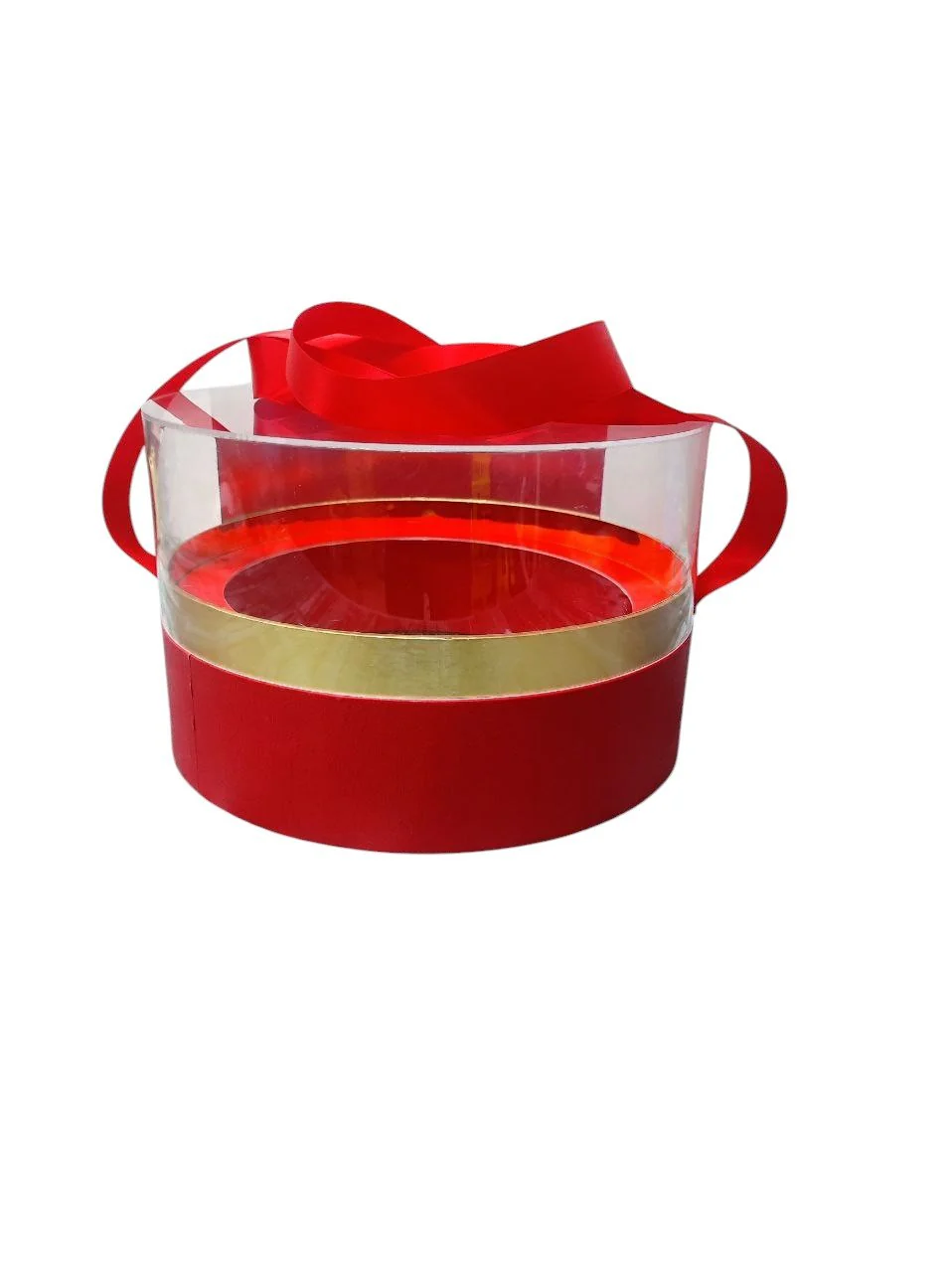 AKDC Gift Box Round Eternal Acrylic Box Handmade Preserved Mother's Day, Valentine's Day, Thanksgiving-23cmX14cm-Red & Gold