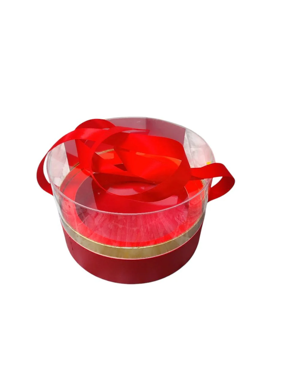AKDC Gift Box Round Eternal Acrylic Box Handmade Preserved Mother's Day, Valentine's Day, Thanksgiving-23cmX14cm-Red & Gold - Image 2