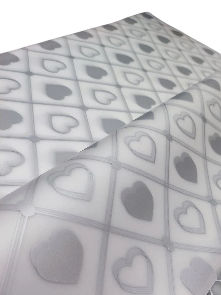 AKDC Gift Wrapping Plastic Cover Heart Shape Print Floral Bouquet Flat Sheet, Gift Packaging Wrap, Bulk Packing Cover Transparent Silver Heart DIY Gift 20 Sheets-57.5cmX58cm - Image 4