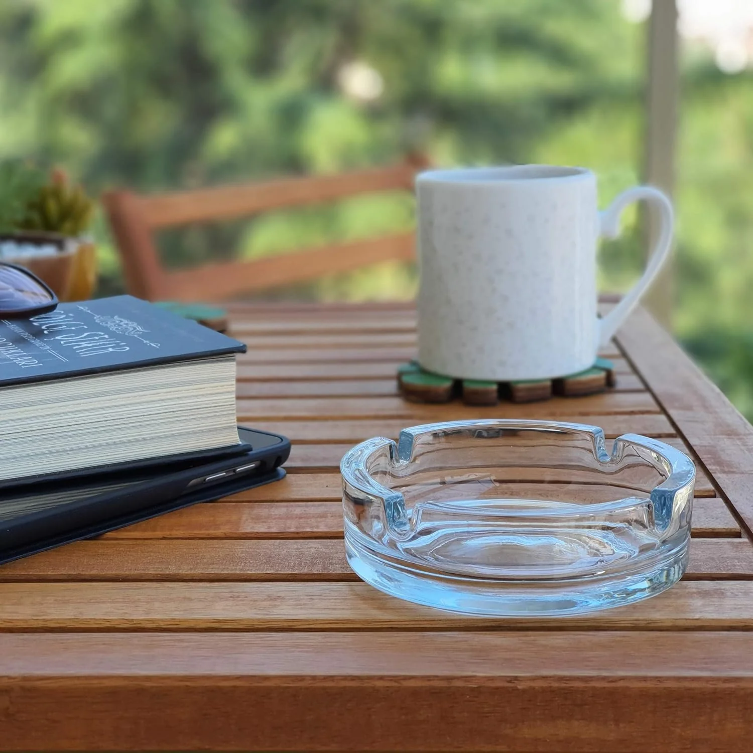 AKDC Glass Ashtrays for Cigarettes, Portable Decorative Modern Ashtray for Home Office Indoor Outdoor Patio Use, Fancy Cute Cool Ash Tray, Pack of 2 (Clear) - Image 2