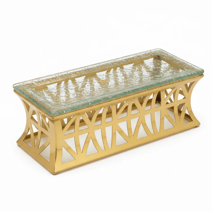 AKDC Glass Buffet Display Stand with Gold Metal Base 30×10 cm Elegant Food Presentation Stand