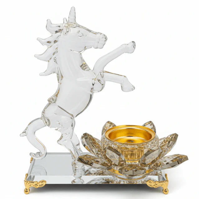 AKDC Glass Incense Burner with Horse Figure Design 16×13cm for Unique Home Décor, Aromatherapy, and Gift Use
