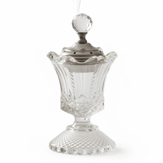 AKDC Glass Incense Burner with Silver Lid 10×19.5cm for Aromatherapy, Meditation, Relaxation, and Elegant Home Fragrance Décor
