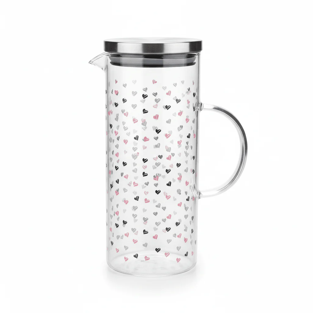 AKDC Heart Print Glass Jug With Lid-1500ML
