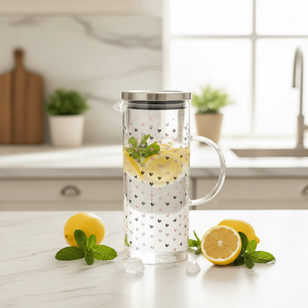 AKDC Heart Print Glass Jug With Lid-1500ML - Image 2