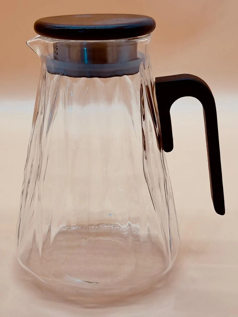 AKDC Glass Jug with Wooden Lid and Handle 1600ml, Clear & Transparent