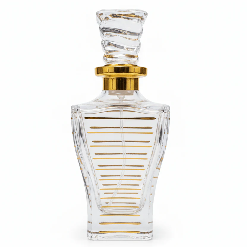AKDC glass perfume bottle with gold finish 150ml elegant refillable fragrance container stylish gift