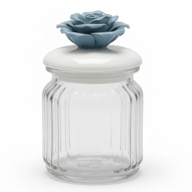 AKDC glass sugar pot with white ceramic lid decorative storage container elegant kitchen use 10*6cm