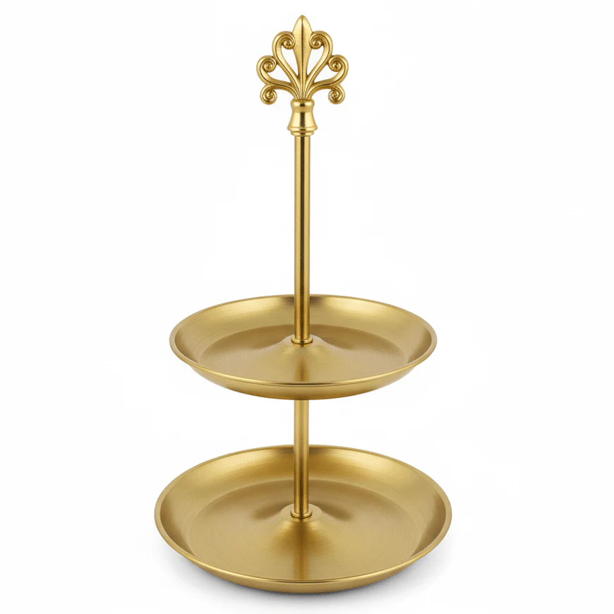 AKDC Gold 2 Tier Candy Display Stand Compact Dessert Stand for Home and Events 35 cm