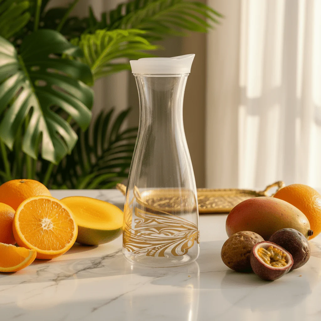 AKDC Gold Accent Transparent Acrylic Juice Bottle with Secure Lid for Beverages 1080 ml - Image 2