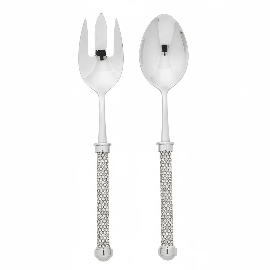 AKDC Stainless Steel silver Diamond Handle Salad Serving Set Stylish Serving Utensils for Salads and Buffets – 28 cm