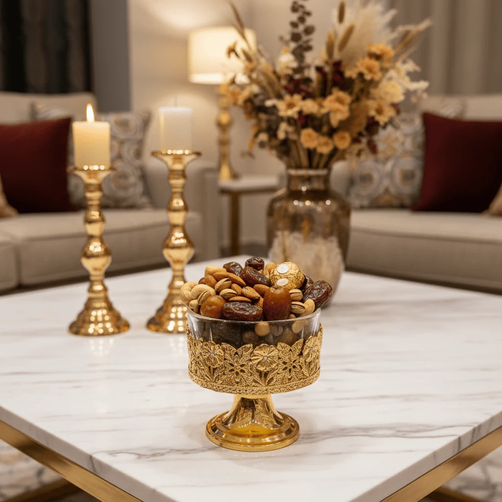 AKDC Gold Metal & Glass Elegant Decorative Bowl for Candy, Nuts & Table Styling 10 × 9 cm - Image 2