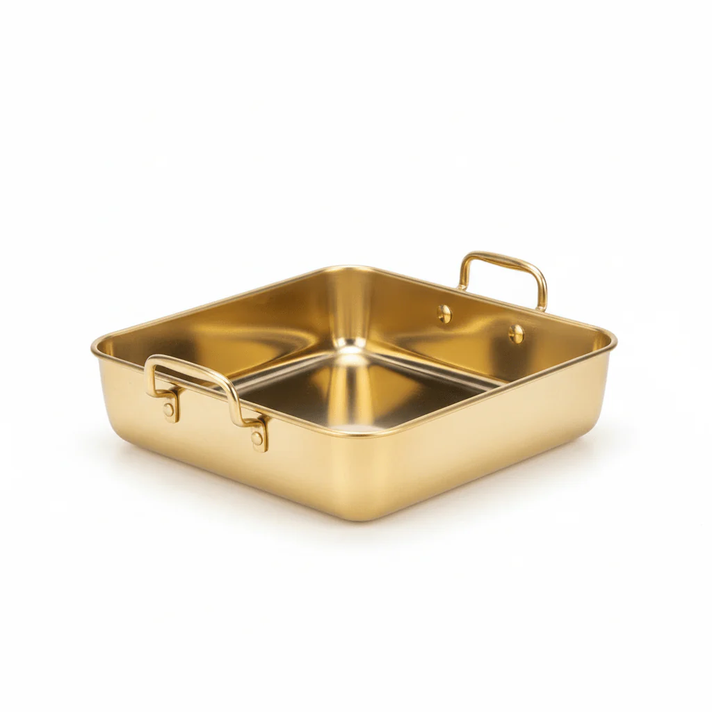 AKDC Gold Stainless Steel Sqaure Baking Pan With Handle-20cmX20cmX5cm