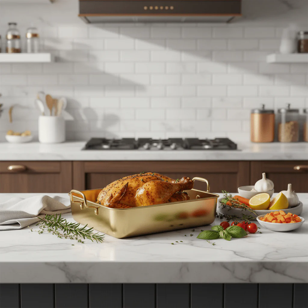 AKDC Gold Stainless Steel Sqaure Baking Pan With Handle-20cmX20cmX5cm - Image 2