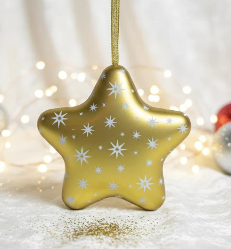 AKDC Gold Star-Shaped Hanging Candy Box 12 cm – Sparkling Christmas Tree Ornament & Festive Gift Holder