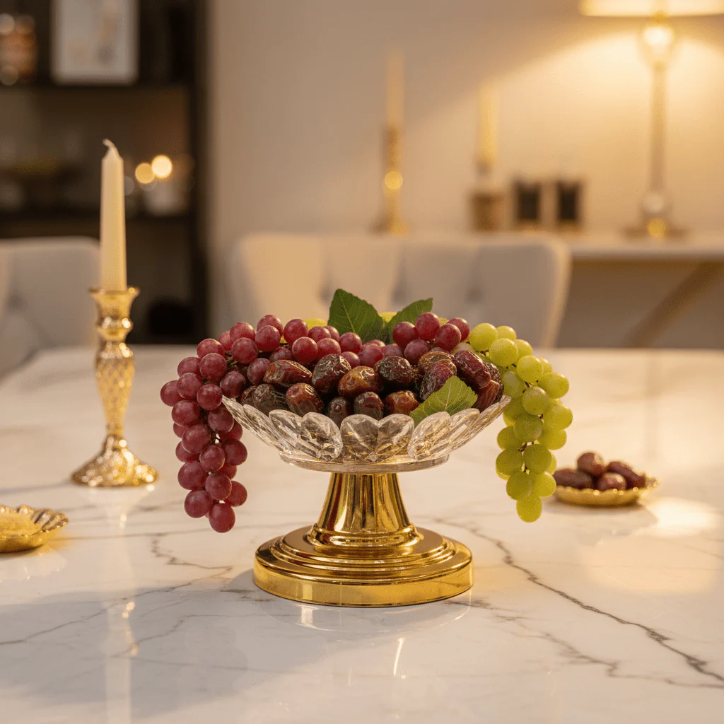 AKDC Gold-Tone Metal Base Acrylic Fruit Serving Plate, Premium Rectangular Display Tray – 16 × 10 cm - Image 2