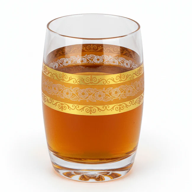 AKDC Golden Juice Serving Glass Stylish Clear Glass Ideal for Juice and Beverages 250ml
