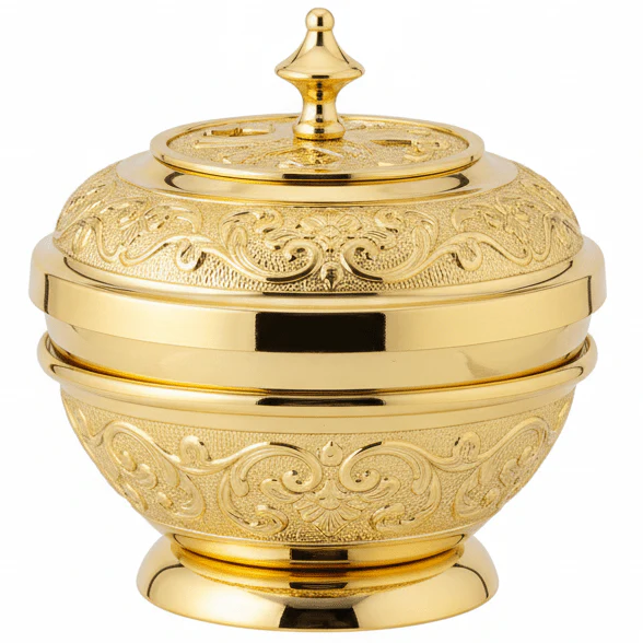 AKDC Golden Sugar Pot – Luxury Embossed Metal & Glass Serveware | 12×10cm