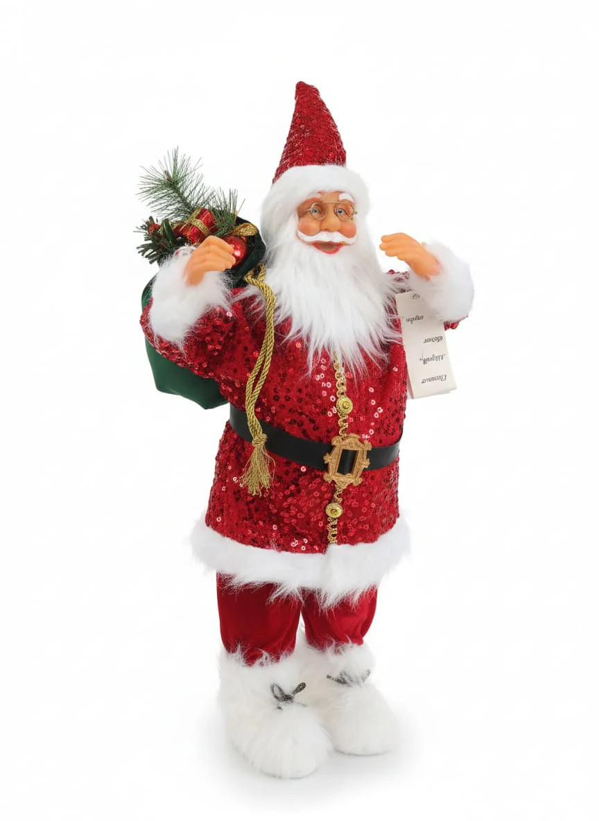 AKDC Grand Christmas Standing Santa Figurine in Red Glitter Dress – 75 cm , Cloth With Vinyl Material
