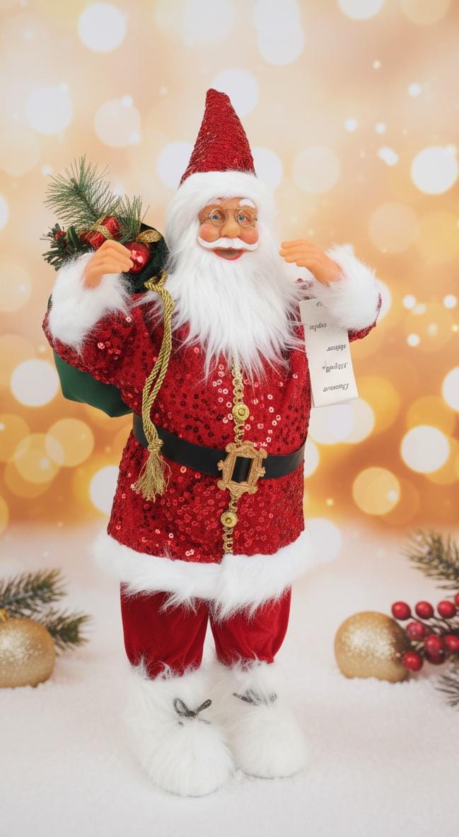 AKDC Grand Christmas Standing Santa Figurine in Red Glitter Dress – 75 cm , Cloth With Vinyl Material - Image 2