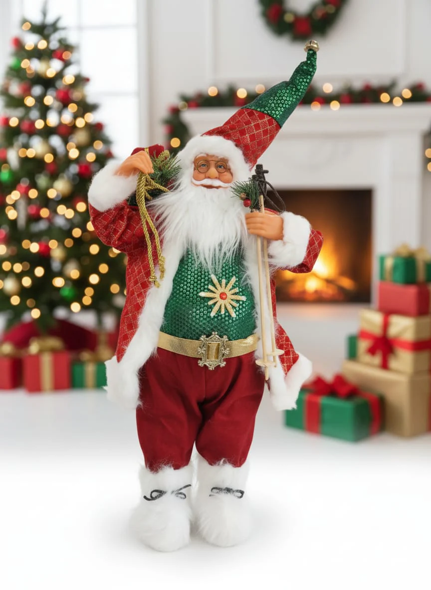 AKDC Grand Christmas Standing Santa Figurine in Red & Green Dress – 75 cm , Cloth With Vinyl Material - Image 2