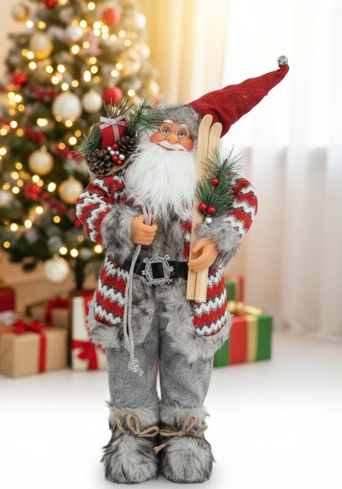 AKDC Grand Christmas Standing Santa Figurine in Red & White Dress – 75 cm , Cloth With Vinyl Material - Image 2