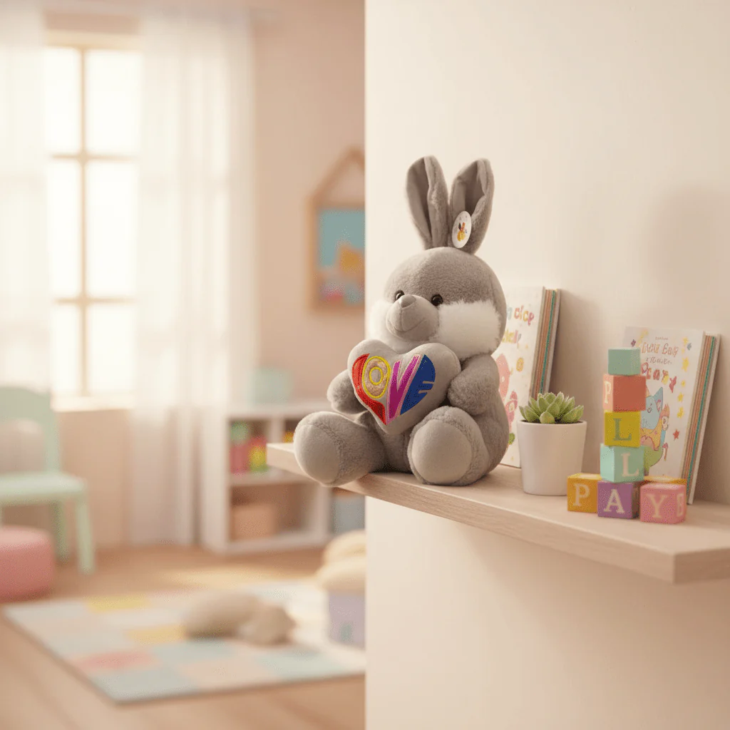 AKDC Gray Bunny Soft Plush Toy with Love Text Print – 30 cm Stuffed Animal Gift Toy - Image 2