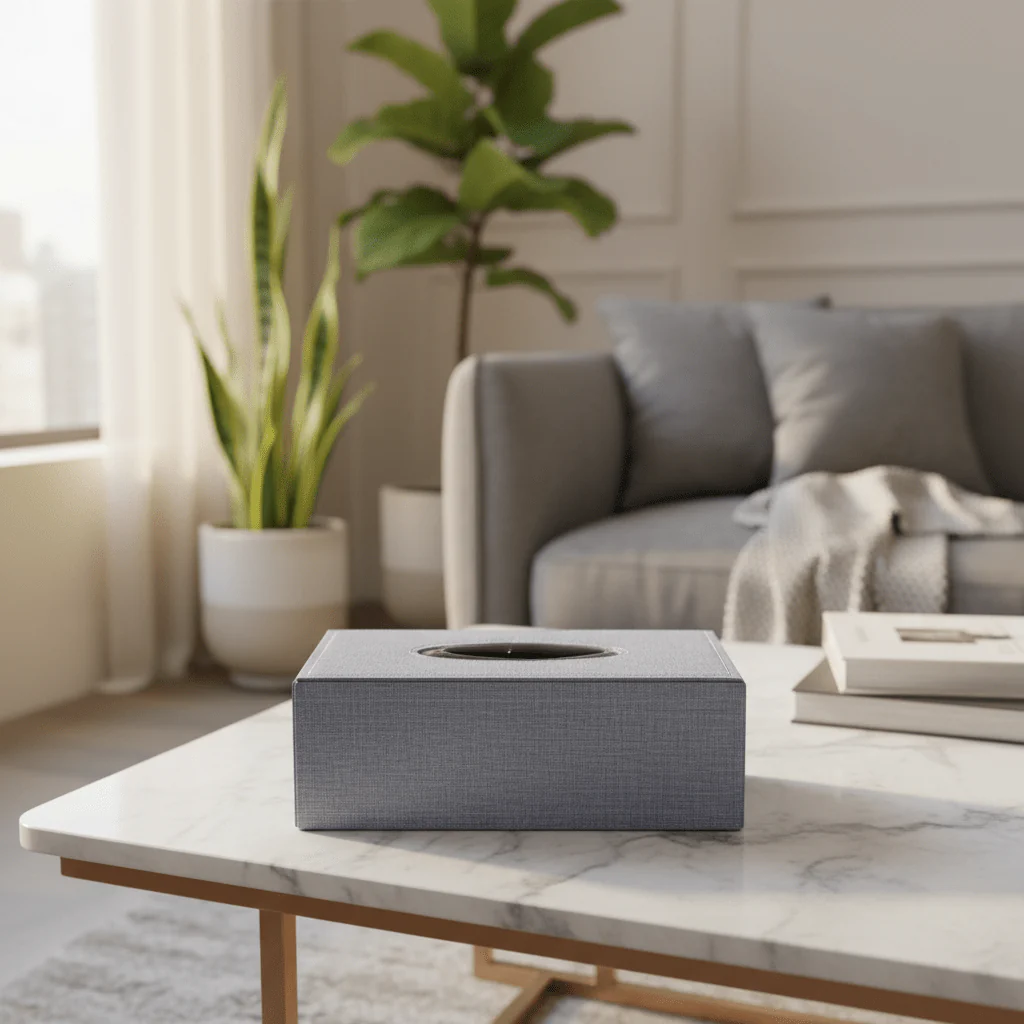 AKDC Gray Linen-Style Fabric Tissue Box Cover 13x25x8 Cm - Image 2