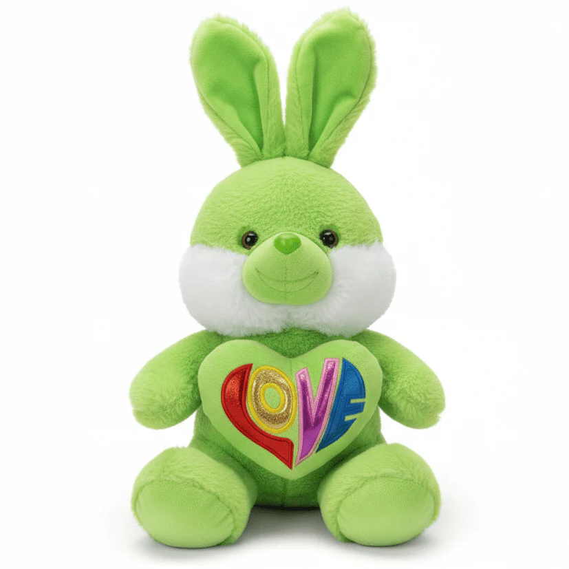 AKDC Green Bunny Soft Plush Toy with Love Text Print – 30 cm Stuffed Animal Gift Toy