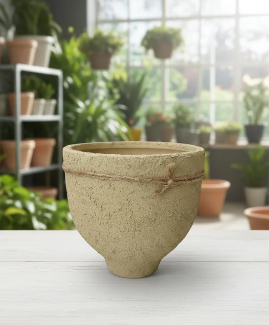 AKDC Handcrafted Clay Plant Pot – Beige Finish – 16×16 cm – Modern Unique Shape - Image 2