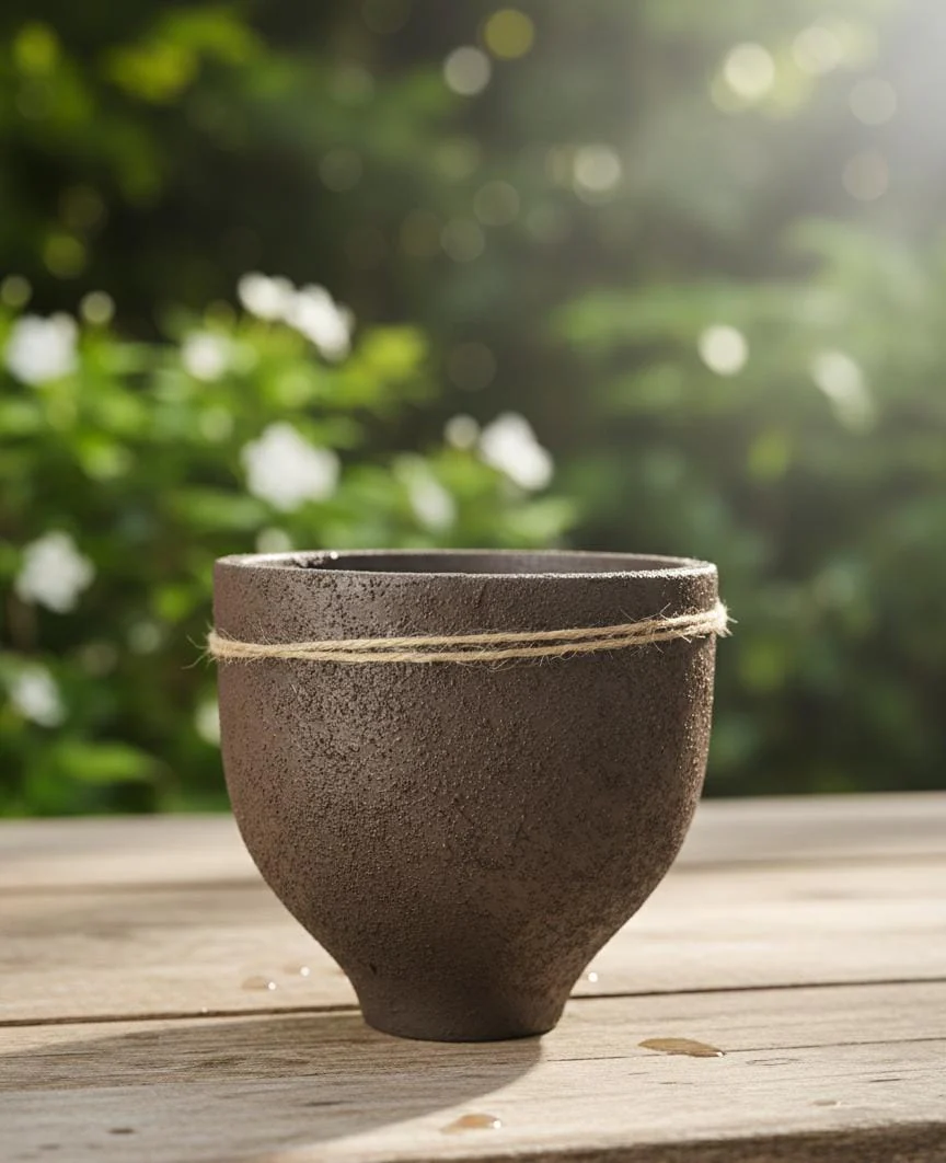 AKDC Handcrafted Clay Plant Pot – Brown Earth Shade – 16×16 cm – Modern Unique Shape - Image 2