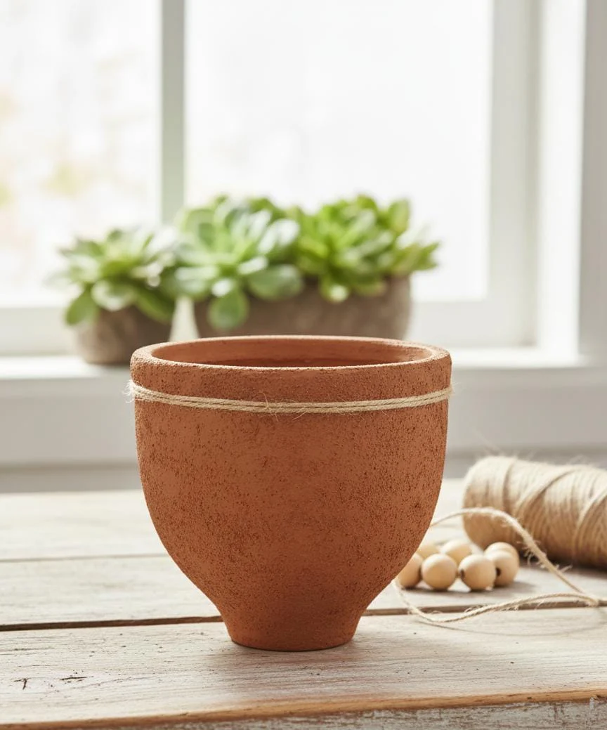AKDC Handcrafted Clay Plant Pot – Sand Tone – 16×16 cm – Modern Unique Shape - Image 2