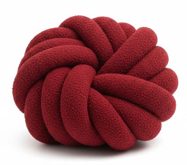 AKDC Handcrafted Wool Knot Cushion – Bold Red Decorative Accent Pillow for Modern Interiors, 30 cm
