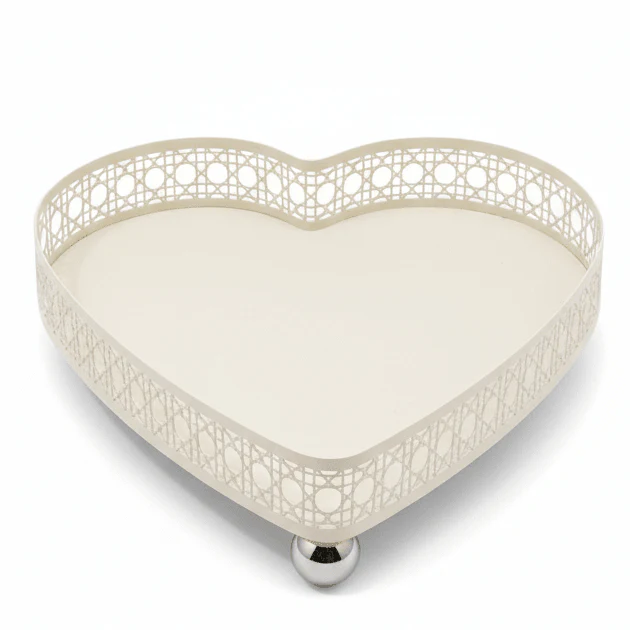 AKDC Heart-Shaped Cream Metal Candy Tray 20cm | Decorative Lattice Serving Tray