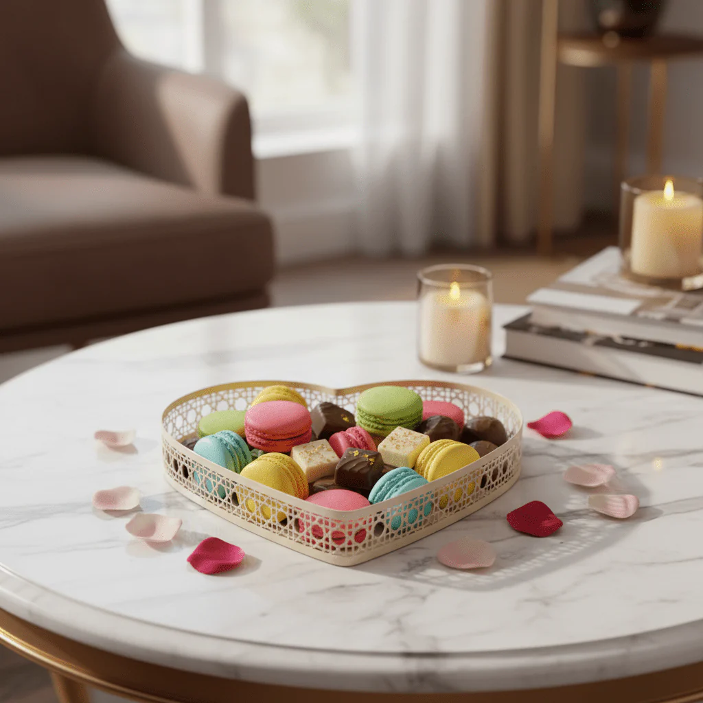 AKDC Heart-Shaped Cream Metal Candy Tray 20cm | Decorative Lattice Serving Tray - Image 2