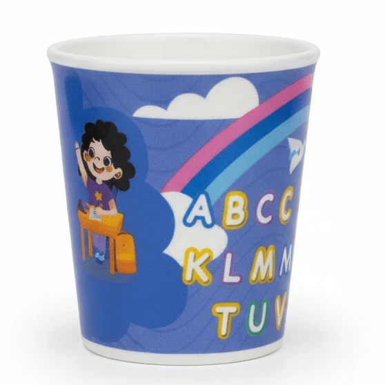 AKDC Kids Designer Plastic Tumbler – Blue Elegant Printed Drinking Cup for Kids 250 ml