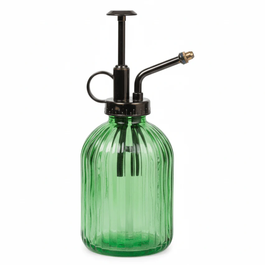 AKDC Large Capacity Green & Black Glass Spray Bottle with Adjustable Metal Nozzle for Multi-Use Applications – 350ml