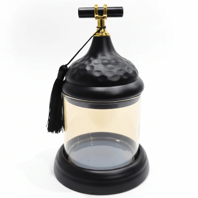 AKDC Large Glass Storage Container with Strong Black Metal Lid – Elegant Multipurpose Kitchen Canister for Coffee, Sugar, Tea, Snacks and Dry Ingredients, Modern Countertop Storage, Size 20 × 13 cm