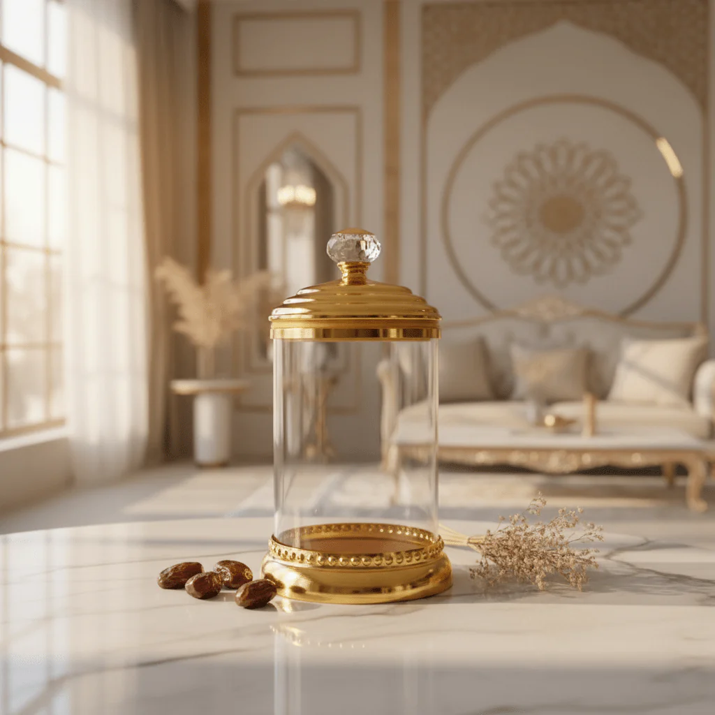 AKDC Large Glass Sugar Jar with Gold Lid & Stand – Elegant Kitchen & Table Storage Solution – 30x12 cm - Image 2