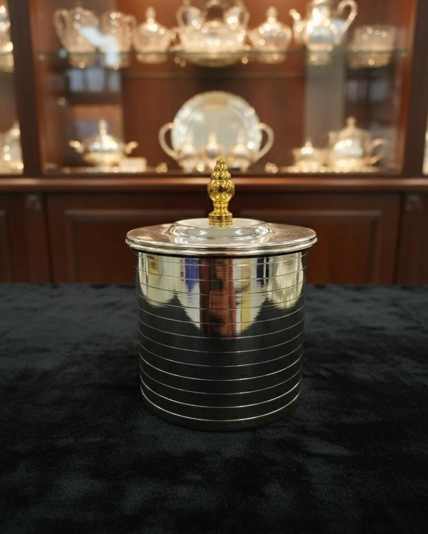 AKDC Large Glass Sugar Pot with Silver Metal Cover and Gold Accent Finish – Stylish Kitchen Container for Sugar, Tea, or Coffee – Decorative Home Accessory 12x12 cm - Image 2