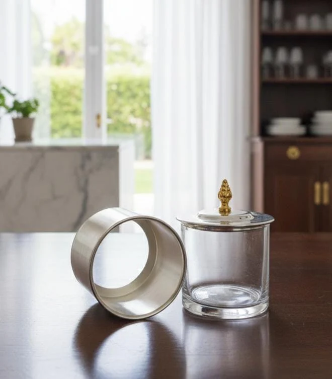 AKDC Large Glass Sugar Pot with Silver Metal Cover and Gold Accent Finish – Stylish Kitchen Container for Sugar, Tea, or Coffee – Decorative Home Accessory 12x12 cm - Image 3