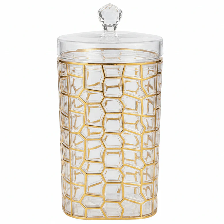 AKDC Large Gold Design Acrylic Storage Canister with Lid for Kitchen Storage 21 × 12 cm