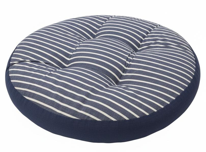 AKDC Large Round Cotton Floor Cushion – White with Dark Blue Stripe Design, Stylish Seating Pillow, 55×55×12 cm