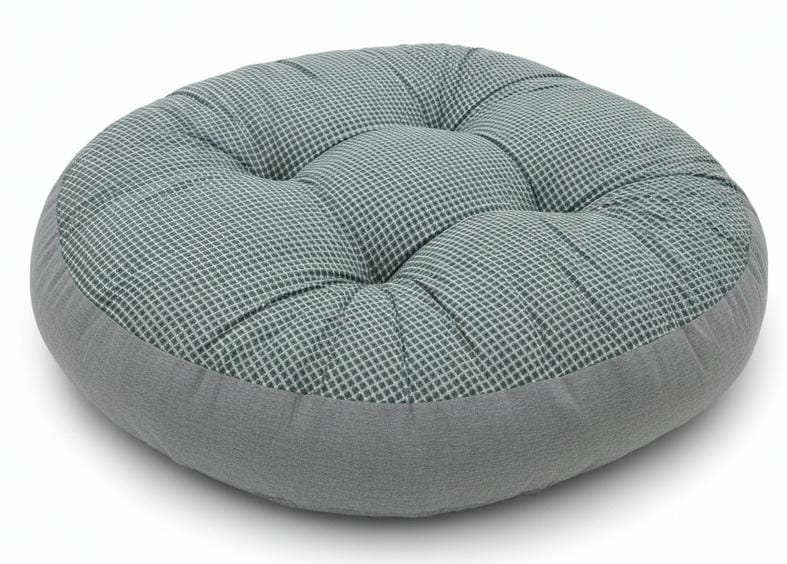 AKDC Large Round Cotton Floor Cushion – White with Grey Plaid Design, Soft Floor Seating Cushion, 55×55×12 cm