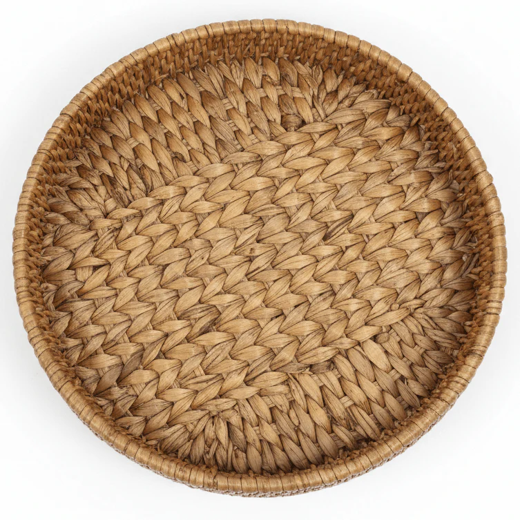 AKDC Large Round Handwoven Rattan Serving Tray – Natural Brown Finish, Stylish Multipurpose Tray for Serving & Decoration, 45 cm