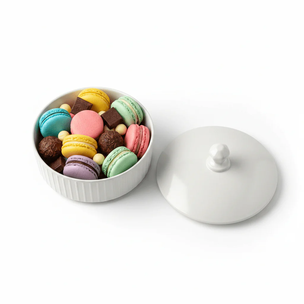 Large White Ceramic Candy Bowl with Lid – Elegant Dessert & Treat Display Bowl (9 inch) - Image 2