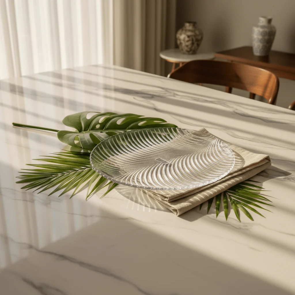 AKDC Leaf-Shaped Glass Cake Plate – Decorative Platter for Cakes, Pastries & Dessert Presentation 30×28 cm - Image 2