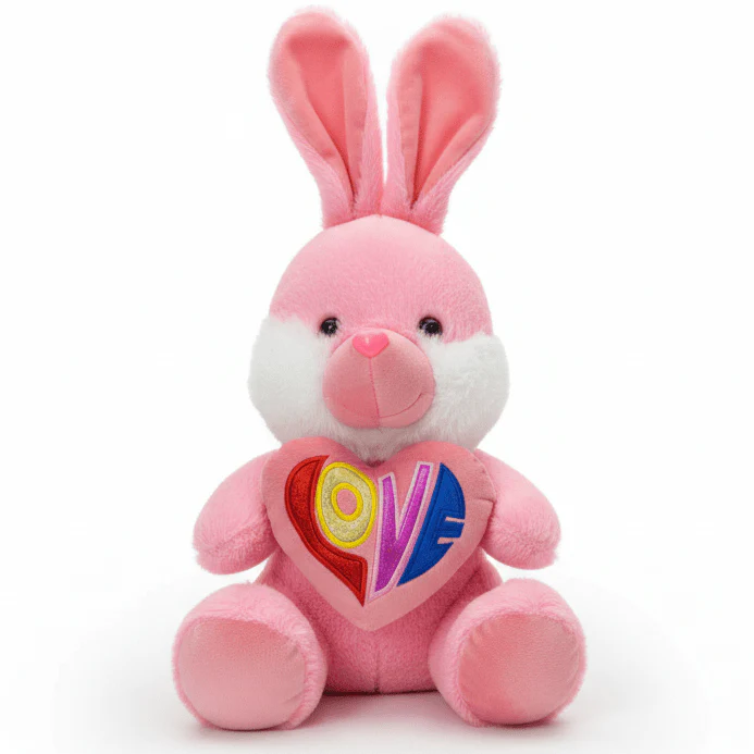 AKDC Light Pink Bunny Soft Plush Toy with Love Text Print – 30 cm Stuffed Animal Gift Toy