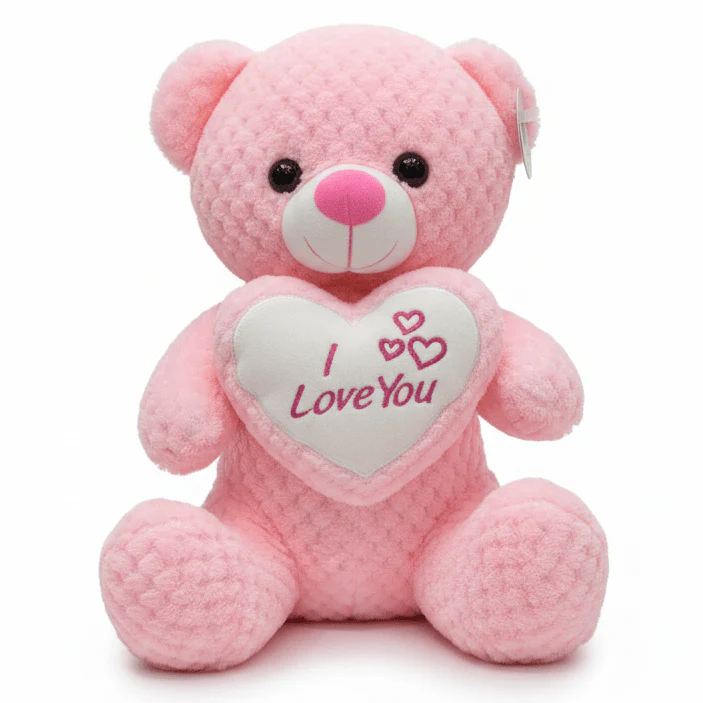 AKDC Light Pink Teddy Bear Soft Plush Toy with "I Love You" Printed Message – 30 cm Stuffed Animal