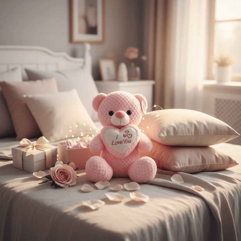 AKDC Light Pink Teddy Bear Soft Plush Toy with "I Love You" Printed Message – 30 cm Stuffed Animal - Image 2